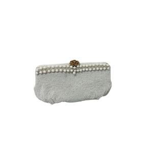 Vintage Saks Fifth Ave White Beaded Kiss Lock Clutch